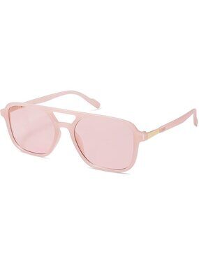 Women's Milky Pink Trendy Rectangle Retro Aviator Sunglasses Elegant Design